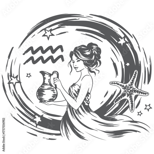 Aquarius Zodiac Woman Pouring Water 