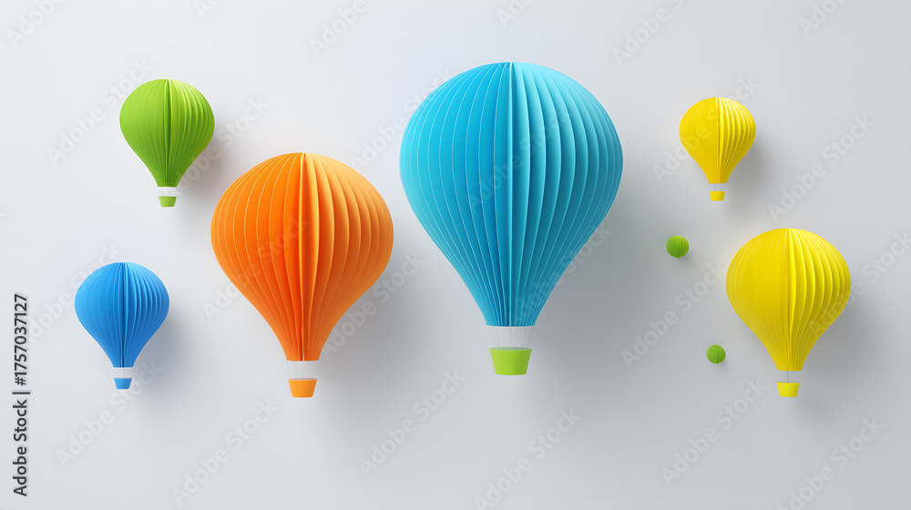 Naklejka premium Colorful Paper Hot Air Balloons on White Background