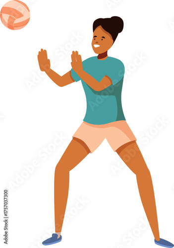 Professional volleyball player receiving the ball during a competitive match, showcasing athleticism and teamwork