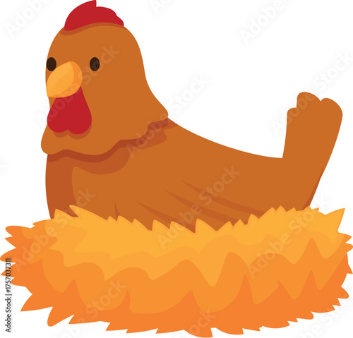 Brown hen resting comfortably in a nest of golden hay, embodying the essence of farm life and egg production