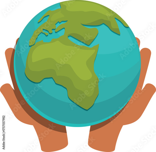 Two hands are holding a globe showing africa and europe, representing global issues and environmental conservation