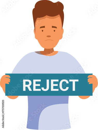 Man expressing disapproval holding a sign with the word reject written on it