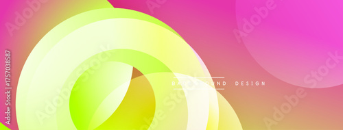 Abstract vibrant layers create flowing shapes. Pink, yellow, green hues blend smoothly. Modern design element for digital projects.