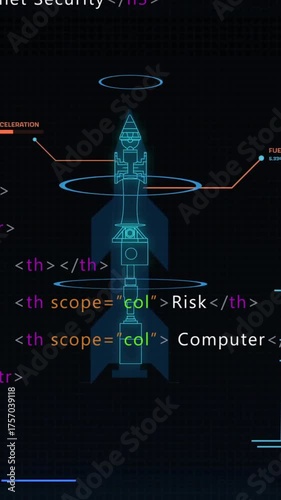 Animation of rocket diagram highlighting Spyware class with coding elements in school