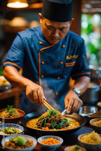Chef Prepares Asian Cuisine Authentic Dish Expert Food Presentation