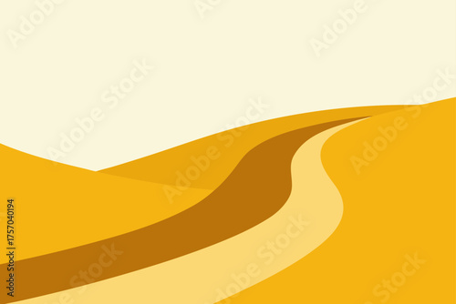 Abstract desert landscape with winding road and flowing sand dunes