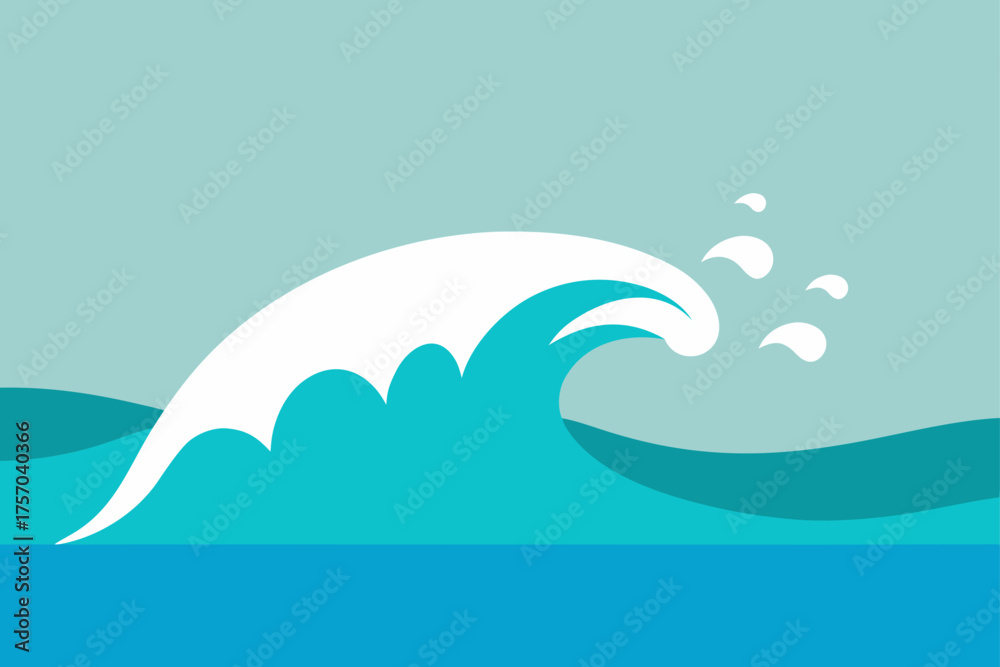 Fototapeta premium Stylized ocean wave crashing with white foam and water droplets