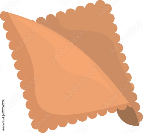 Close up of a golden brown empanada, highlighting its crimped edges and folded pastry revealing a glimpse of the flavorful filling inside