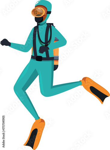 Diver exploring the underwater world, wearing a diving suit, oxygen tank, and fins