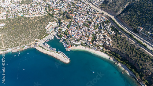 Fototapeta Naklejka Na Ścianę i Meble -  Stunning Aerial View of Kalkan Harbor and White Sand Beaches