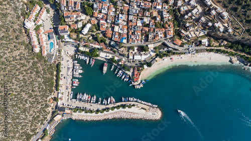 Fototapeta Naklejka Na Ścianę i Meble -  Stunning Aerial View of Kalkan Harbor and White Sand Beaches