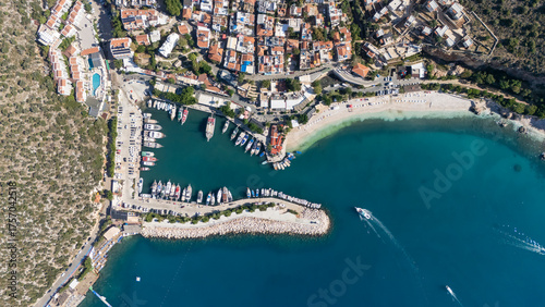 Fototapeta Naklejka Na Ścianę i Meble -  Stunning Aerial View of Kalkan Harbor and White Sand Beaches