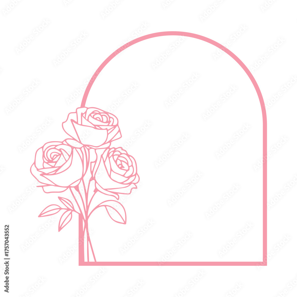 Obraz premium Pink frame with roses illustration for wedding invitation or greeting card design with elegant floral arrangement