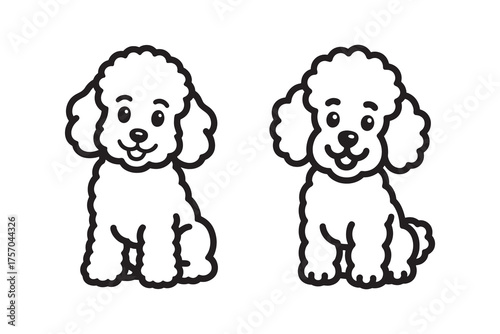 Cute Cartoon Poodles Sitting
