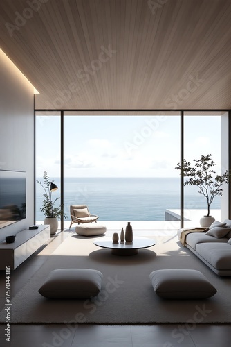 Luxury Ocean View Living Room Interior Design With Modern Aesthetic
