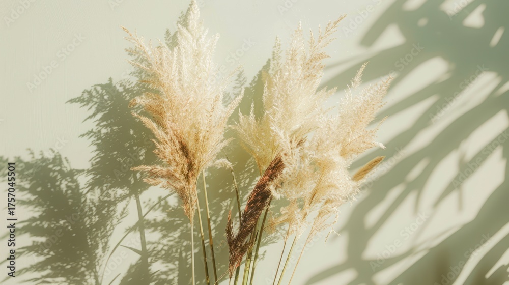 Fototapeta premium Pampas Grass with Soft Shadows in Natural Light for Decorative and Floral Arrangements