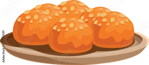 Sesame buns are arranged on a wooden plate, showcasing their golden crust and inviting aroma