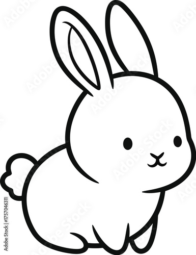 Adorable bunny illustration with simple lines perfect for children's books and easter themed designs and crafts on a clean white background