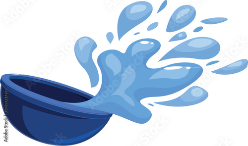 Cartoon blue bowl splashing water, perfect for projects related to cleanliness, fun, and refreshment