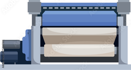 Paper making machine processing raw material in a factory, industrial process of paper manufacturing