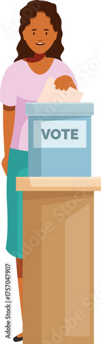 Young woman is putting her ballot paper into vote box at polling station