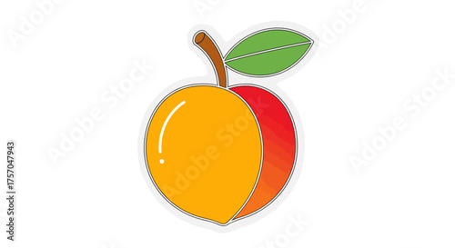 Vector art of a ripe peach with a leaf vector illustration