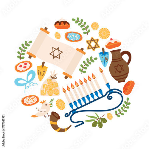 A set of Hanukkah elements. A collection of graphic elements for the website.