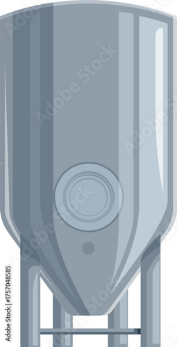 Shiny metal industrial tank is storing liquid or gas for food or chemical industry production process