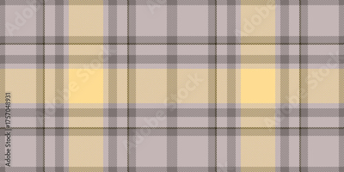 Furry textile background tartan, ethnicity pattern texture check. Birthday card vector seamless plaid fabric in grey and amber colors.