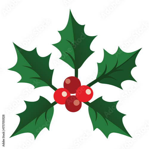 A holly sprig silhouette, with three berries clearly defined..