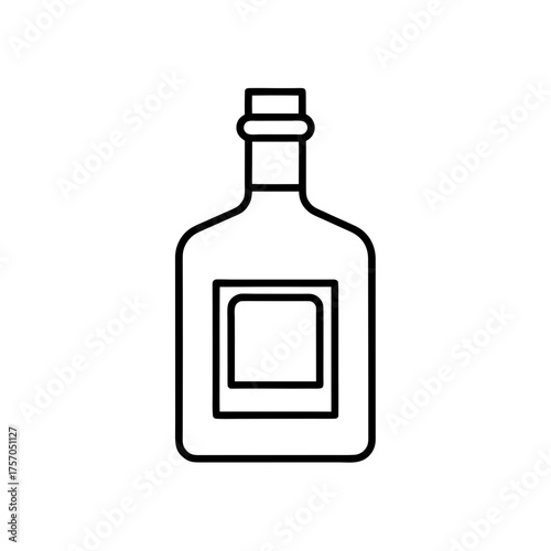 Outline drawing of a bottle with a square label on transparent background