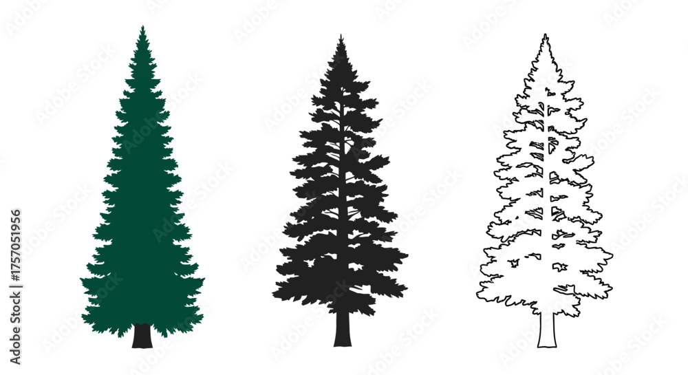 Obraz premium Minimalist illustration of three sets of Christmas trees. White background, flat vector design.