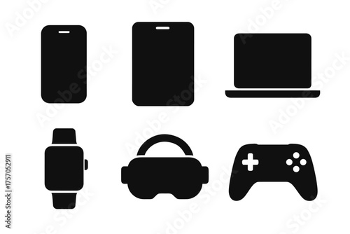 Vector icons of smartphone tablet laptop smartwatch vr headset game controller