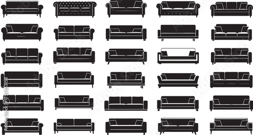 Assortment of black sofa silhouettes in various styles