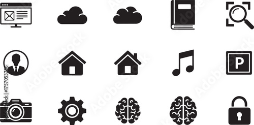 Black Icons for Technology and Business computer screen