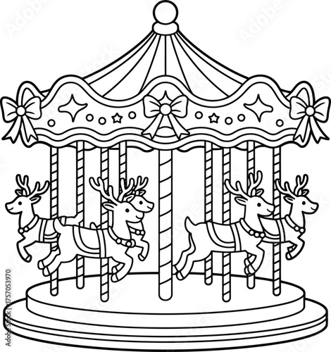 Whimsical reindeer carousel line art festive holiday attraction for coloring pages