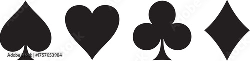 Black playing card suits on white background playing cards