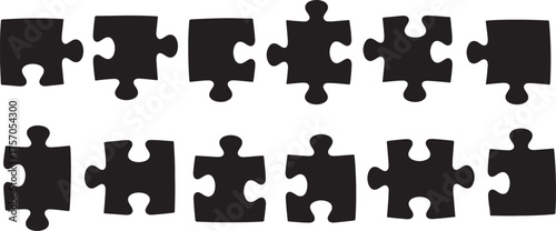 Black Silhouette Puzzle Pieces Arranged in Two Rows
