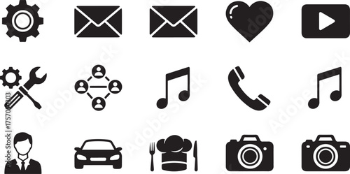 Business and Communication Icons Set Keywords: business, communication, icons, symbols, gear