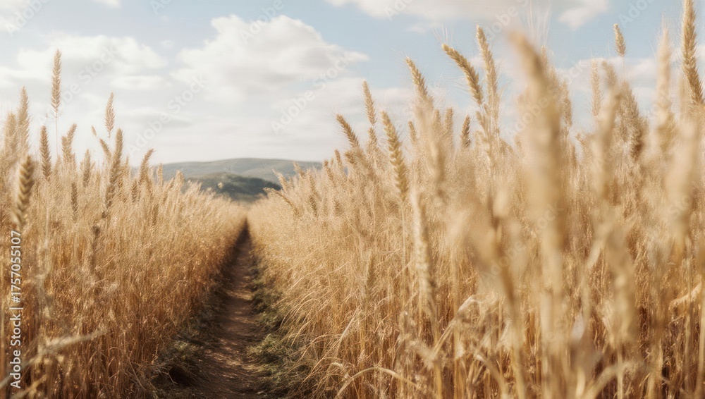 Fototapeta premium Golden Wheat Field Path - A Serene Landscape.