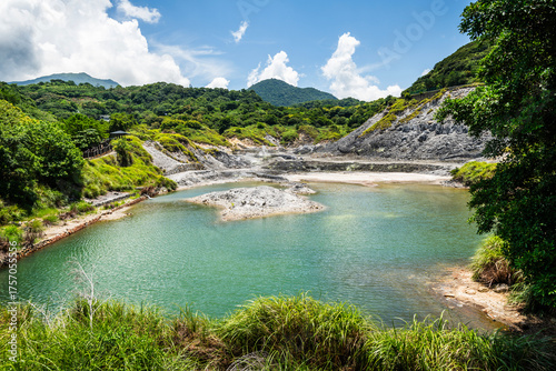 Beautiful view of Sulfur Valley Geothermal Scenic Area in Beitou of Taipei, Taiwan. Located within Yangmingshan National Park.