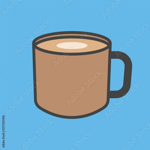 latte mug vector illustration, brown cup of coffee with milk foam, cozy cafe drink design