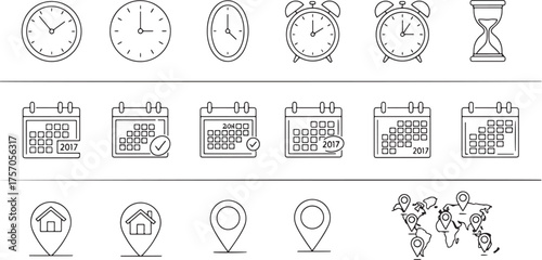 Hand- Drawn Style Icons for Time, Dates, and Location