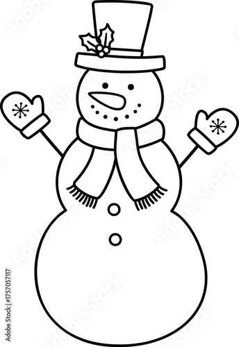 Classic Christmas snowman outline vector.
Children's coloring page and template.
Transparent background. SVG.
