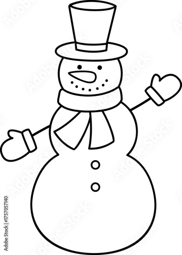 Classic Christmas snowman outline vector.
Children's coloring page and template.
Transparent background. SVG.

