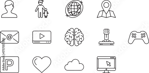 Set of Diverse Outline Icons symbol graphic