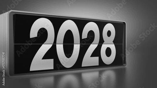 Rotating black flip calendar changing years from 2025 to 2040 - 3D 4k animation (3840x2160 px).