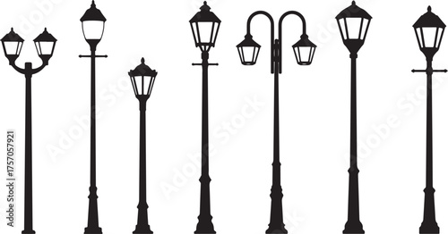 Silhouette Collection of Vintage Street Lamps lamppost