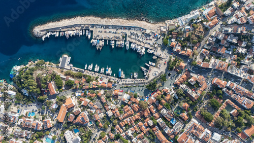 Fototapeta Naklejka Na Ścianę i Meble -  Scenic Aerial View of Kas Harbor and Surrounding Hills