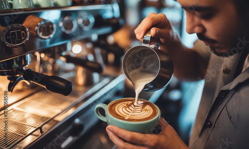Latte Art Perfection Skilled Barista Crafting Coffee Beautifully